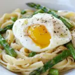 Poached Eggs over Pasta and Asparagus