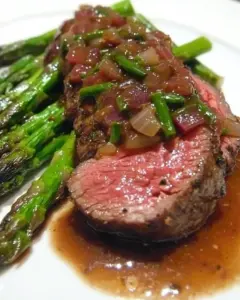 Broiled Beef Tenderloin with Asparagus Red Onion Vinaigrette