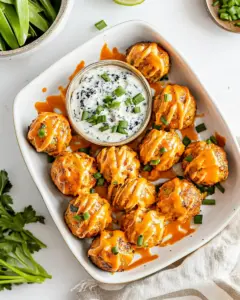 Buffalo Chicken Meatballs with Bleu Cheese Yogurt Dip