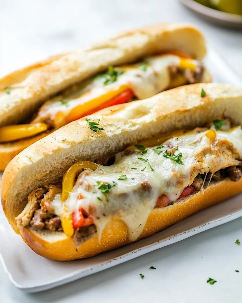 Cheesy Chicken Cheesesteak Sandwiches