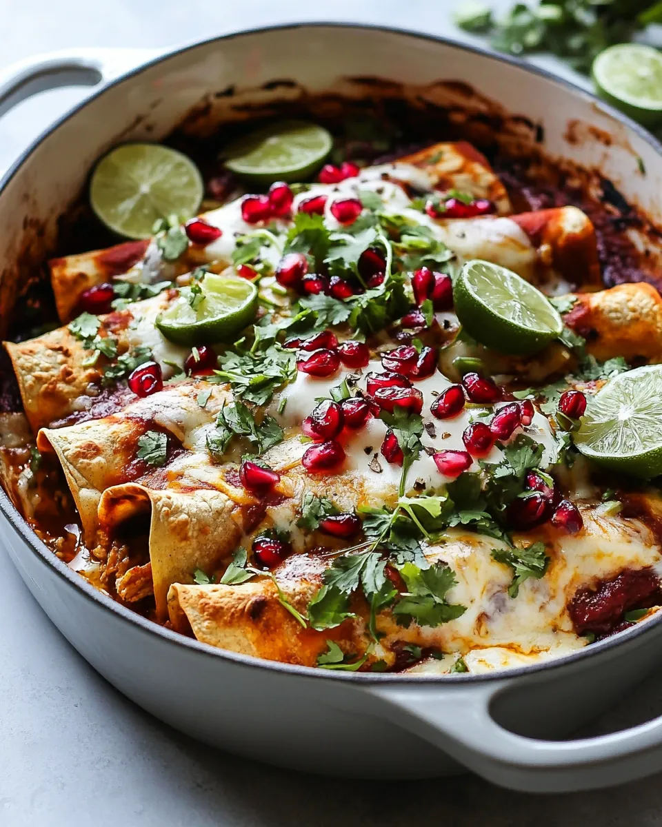 Cheesy Sweet and Sour Pomegranate Thai Chicken Enchiladas