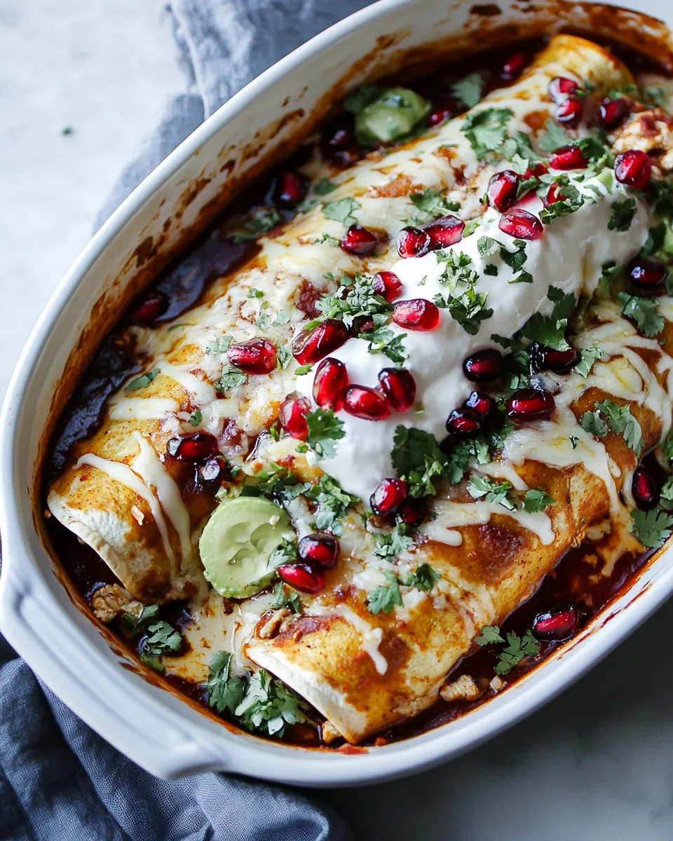 Cheesy Sweet and Sour Pomegranate Thai Chicken Enchiladas