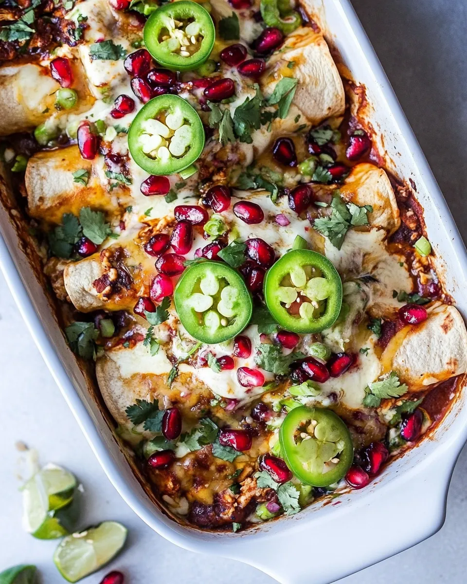 Cheesy Sweet and Sour Pomegranate Thai Chicken Enchiladas