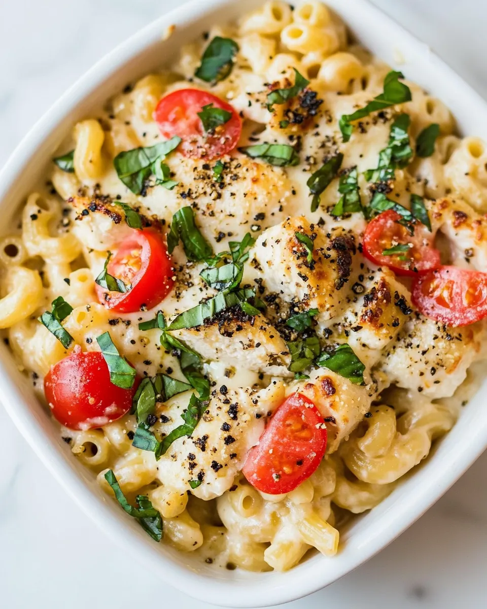 Chicken Caprese Macaroni and Cheese