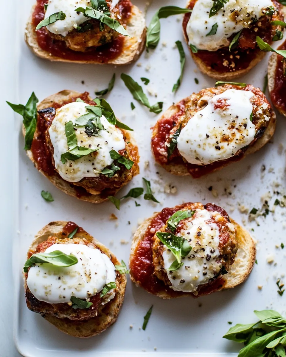 Chicken Parmesan Meatball Crostini