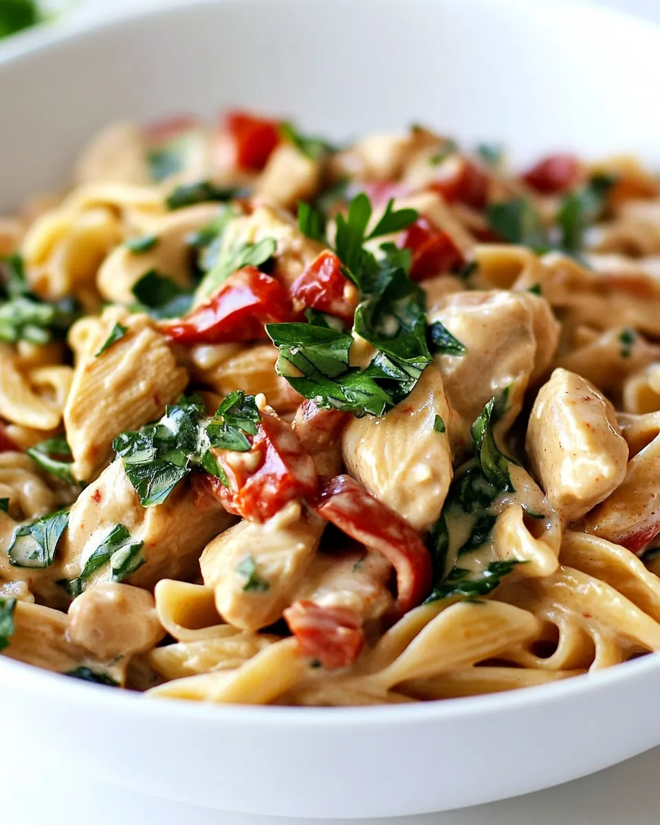 Chicken Pasta with Roasted Red Pepper Cream Sauce