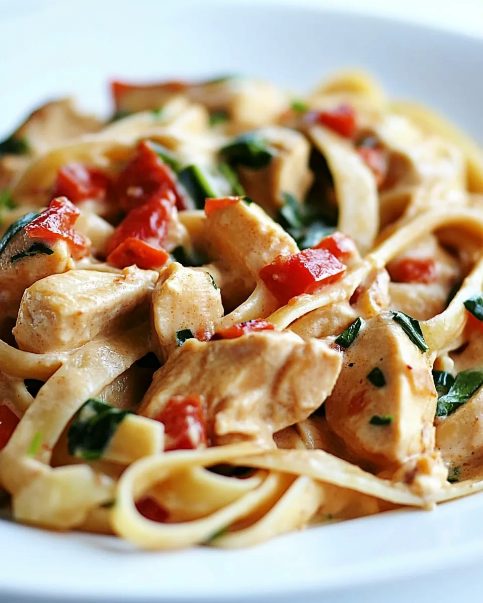 Chicken Pasta with Roasted Red Pepper Cream Sauce