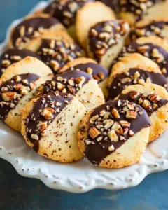 Chocolate Dipped Toffee Pecan Shortbread Cookies