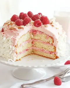 Coconut Cake with Raspberry Buttercream Filling