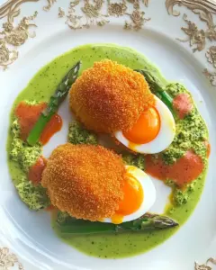 Deep Fried Eggs with Asparagus Sauce