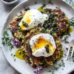 Greek Feta Chickpea Pancake Fritters with Poached Eggs