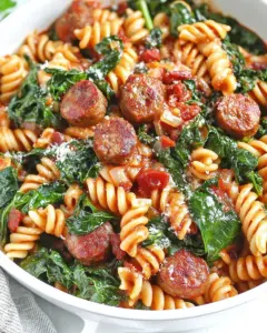 One Pot Pasta with Sausage and Beet Greens