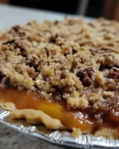 Peach Pie with Pecan Brown Sugar Crumble
