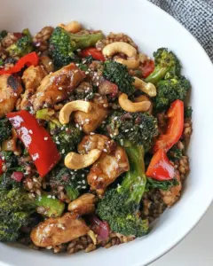 Sesame Chicken Stir Fry with Coconut Ginger Brown Rice