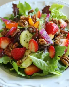 Spring Greens with Strawberries and Candied Pecans
