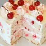 White Cake with Maraschino Cherry Frosting