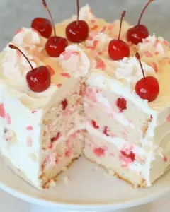 White Cake with Maraschino Cherry Frosting